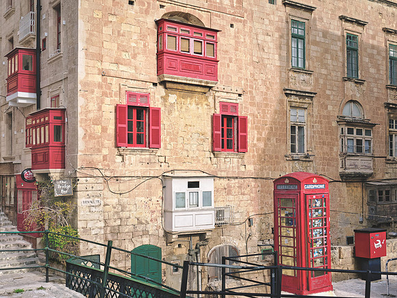 Valletta -Red Phone Booth and balconies
